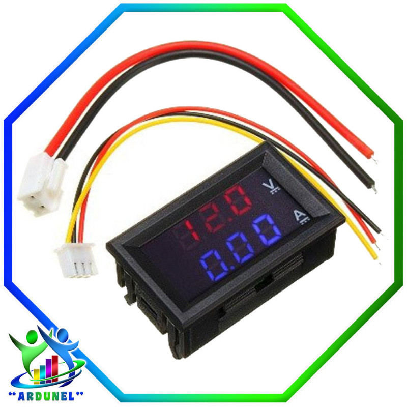 VOLTÍMETRO AMPERÍMETRO 100V 10A LED AZUL + ROJO VOLTÍMETRO AMPERÍMETRO 100V 10A LED AZUL + ROJO