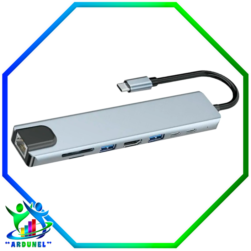 ADAPTADOR MULTIPUERTO USB 3.0 TIPO C A USB-C HUB 4K 8 EN 1 ADAPTADOR MULTIPUERTO USB 3.0 TIPO C A USB-C HUB 4K 8 EN 1
