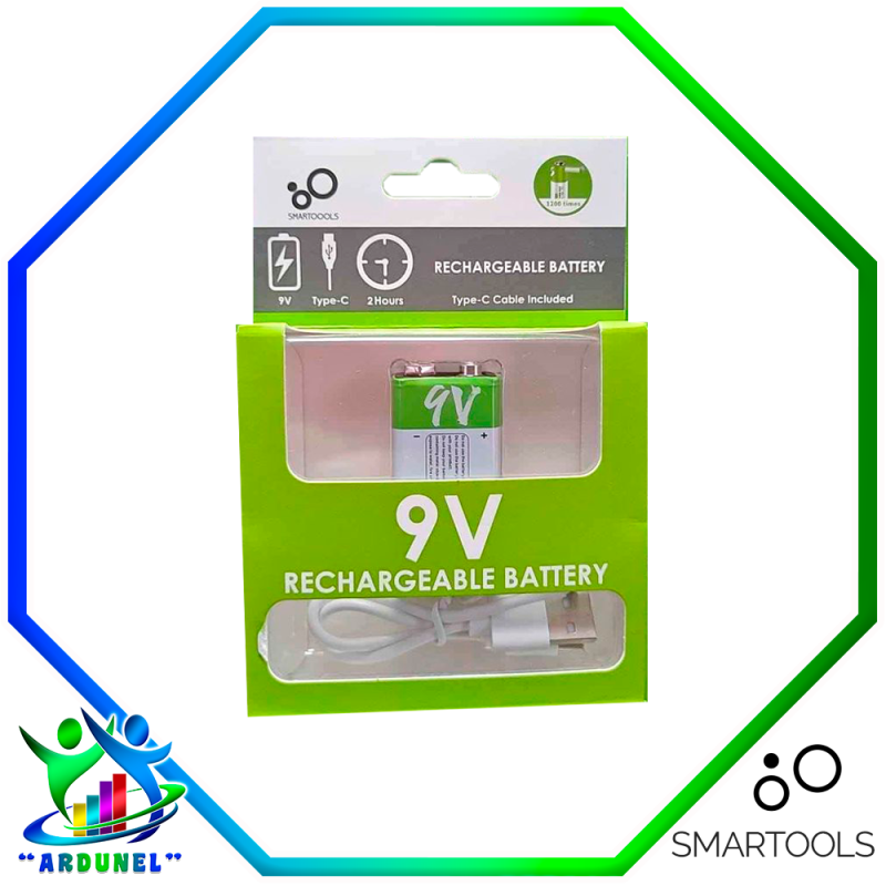 BATERÍA 9V LI-ION 650mAh RECARGABLE USB TIPO C (SMARTOOL) BATERÍA 9V LI-ION 650mAh RECARGABLE USB TIPO C (SMARTOOL)
