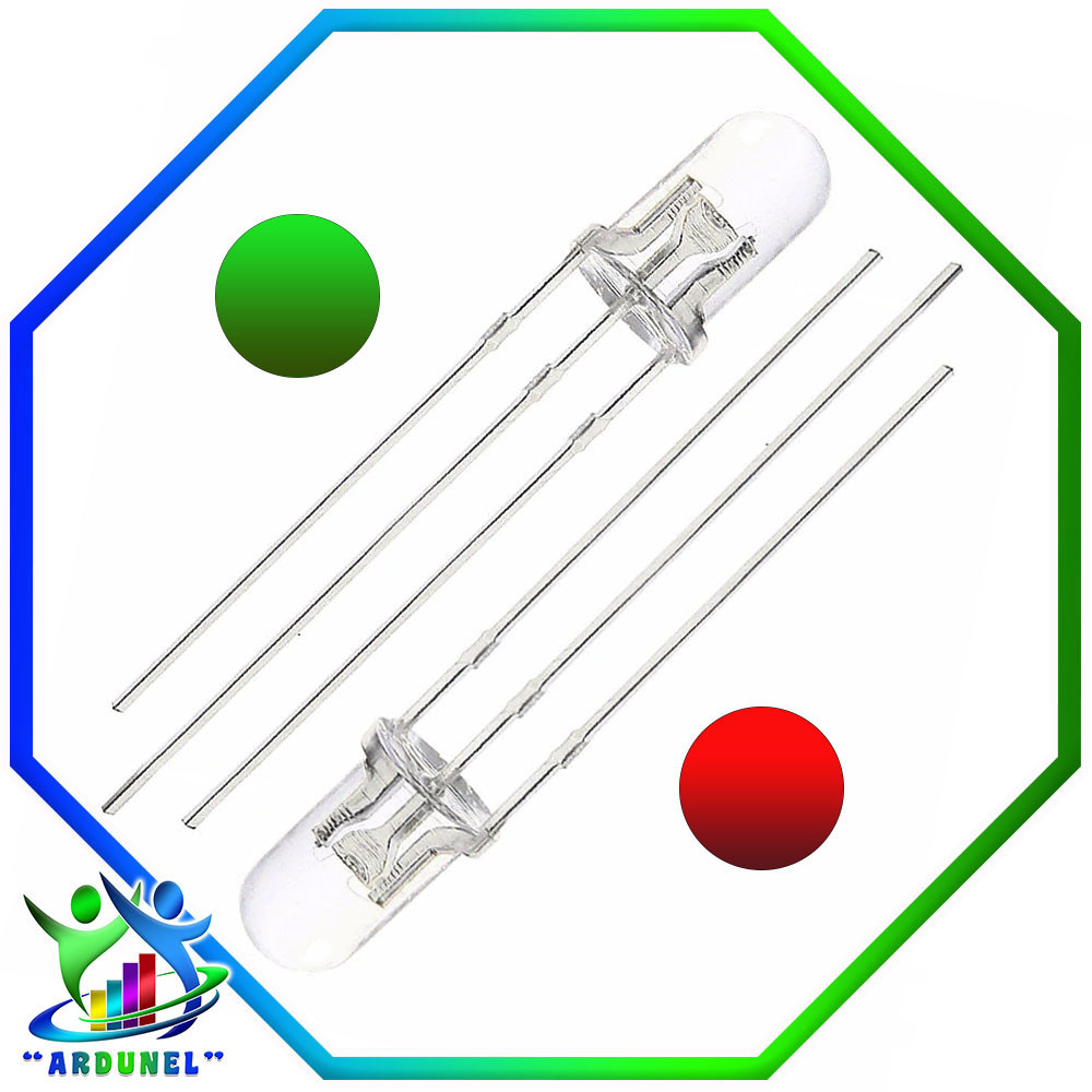 DIODO LED BICOLOR CC 5MM 3V 20MA ROJO Y VERDE  (1 UNIDAD)