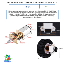 MICRO MOTOR DC 200 RPM - 6V + RUEDA + SOPORTE